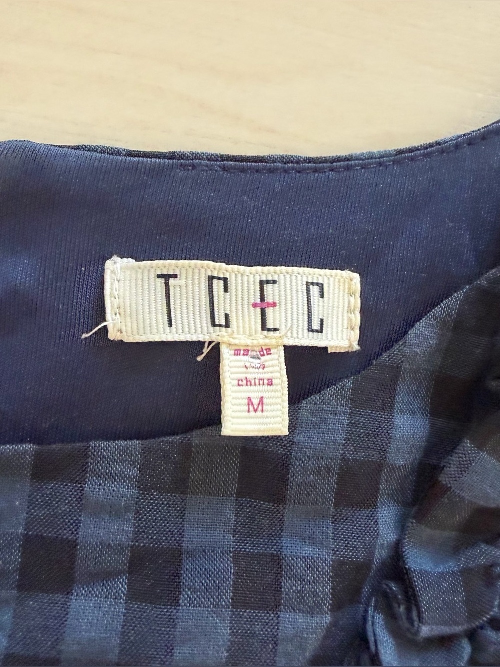 TCEC Navy and Black Gingham Ruffle V-Neck Blouse - Picture 2 of 3